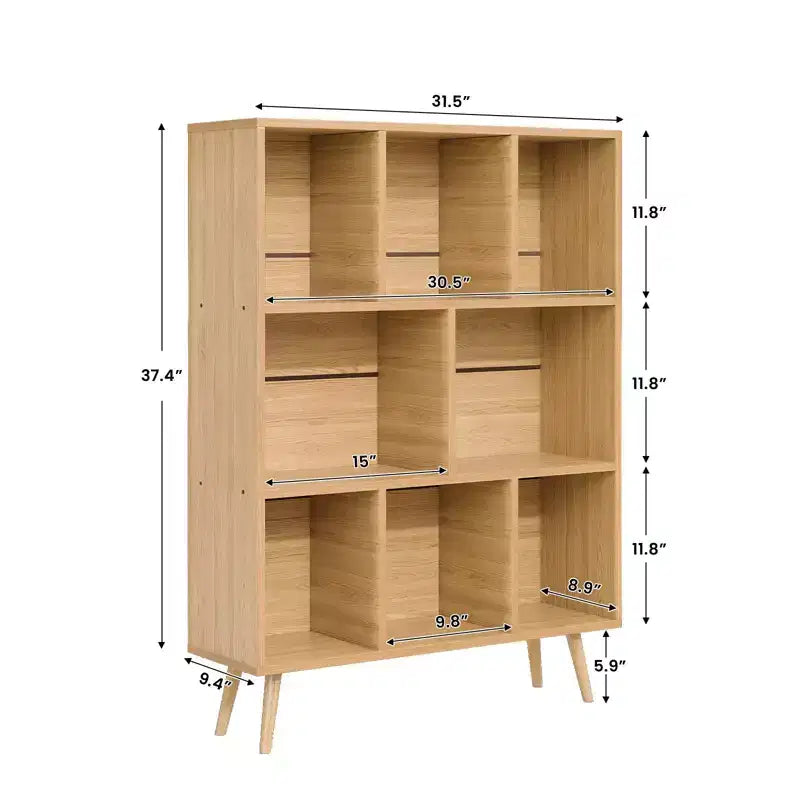 Scaffale Decorativo da 31,5 Pollici, Libreria, Scaffale Contenitore a 3 Ripiani e 8 Moduli con 4 Gambe in Legno Massello