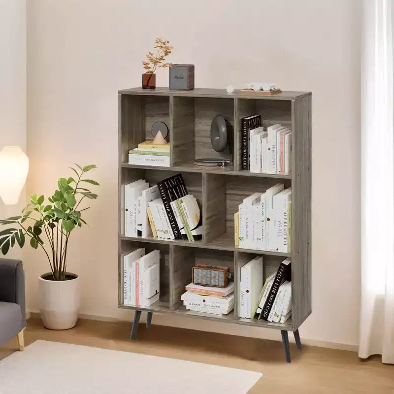 Scaffale Decorativo da 31,5 Pollici, Libreria, Scaffale Contenitore a 3 Ripiani e 8 Moduli con 4 Gambe in Legno Massello