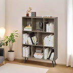 Scaffale Decorativo da 31,5 Pollici, Libreria, Scaffale Contenitore a 3 Ripiani e 8 Moduli con 4 Gambe in Legno Massello