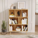 Scaffale Decorativo da 31,5 Pollici, Libreria, Scaffale Contenitore a 3 Ripiani e 8 Moduli con 4 Gambe in Legno Massello