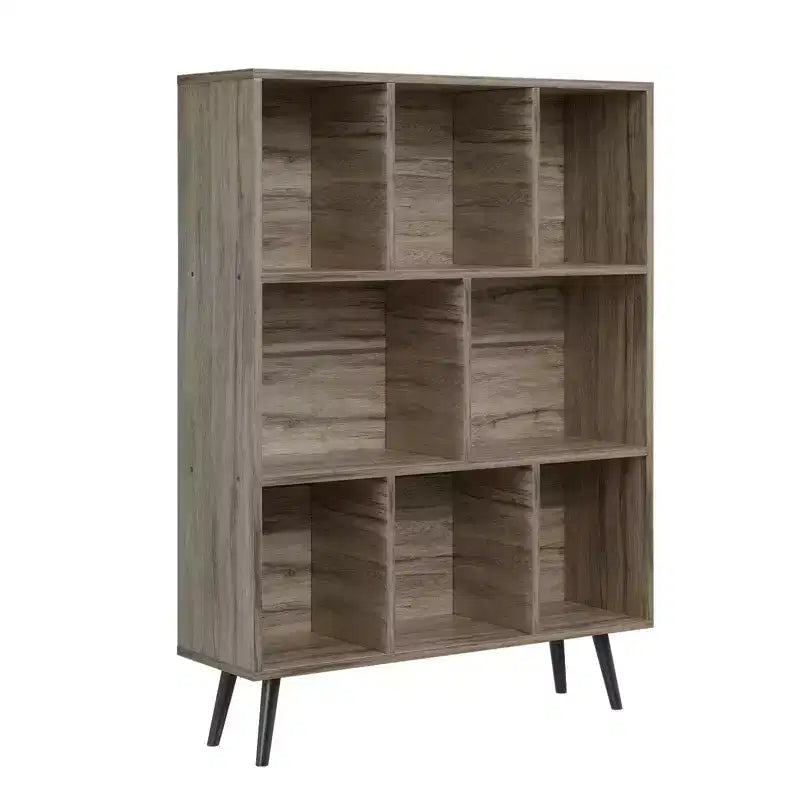 Scaffale Decorativo da 31,5 Pollici, Libreria, Scaffale Contenitore a 3 Ripiani e 8 Moduli con 4 Gambe in Legno Massello