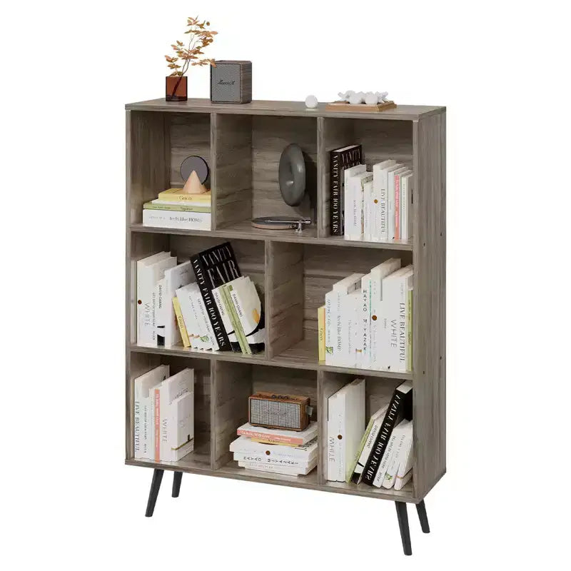 Scaffale Decorativo da 31,5 Pollici, Libreria, Scaffale Contenitore a 3 Ripiani e 8 Moduli con 4 Gambe in Legno Massello