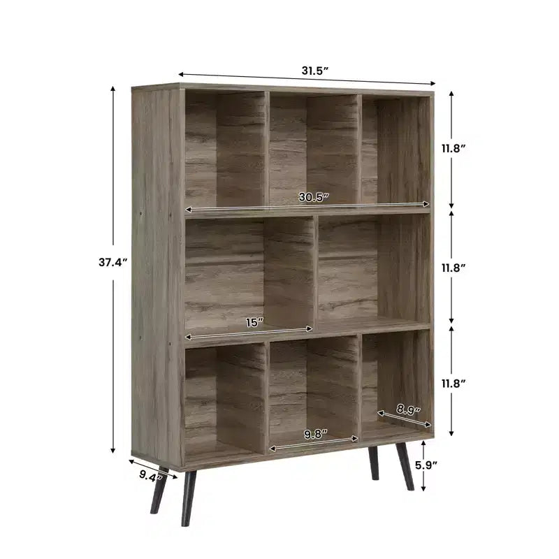 Scaffale Decorativo da 31,5 Pollici, Libreria, Scaffale Contenitore a 3 Ripiani e 8 Moduli con 4 Gambe in Legno Massello