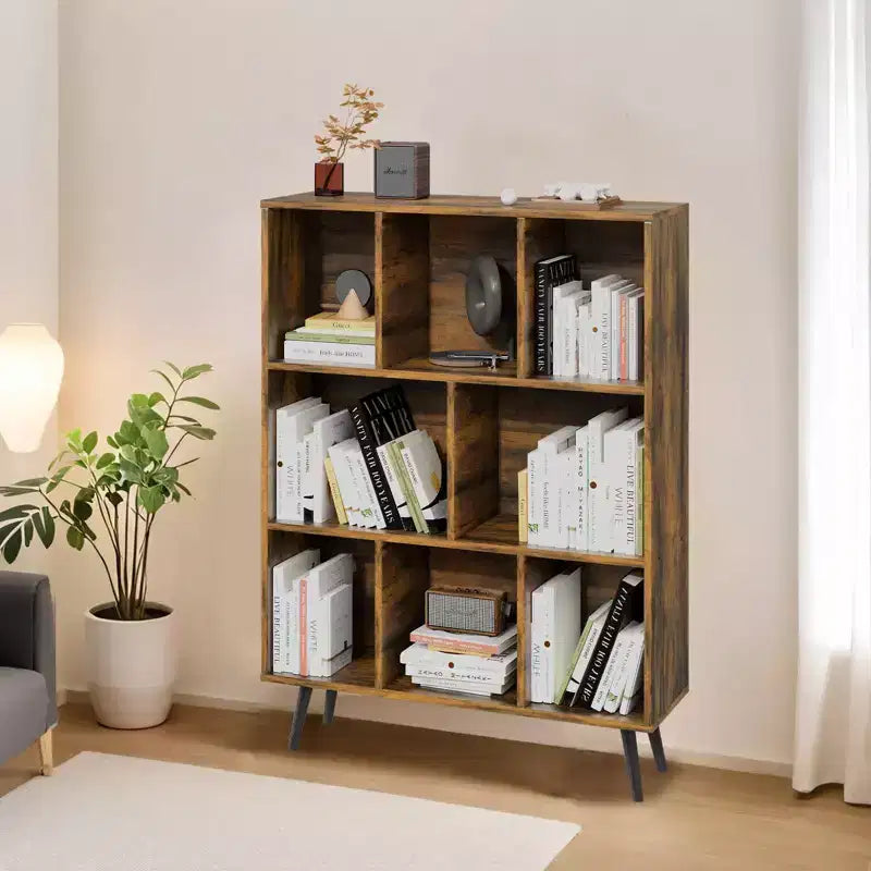 Scaffale Decorativo da 31,5 Pollici, Libreria, Scaffale Contenitore a 3 Ripiani e 8 Moduli con 4 Gambe in Legno Massello