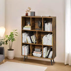 Scaffale Decorativo da 31,5 Pollici, Libreria, Scaffale Contenitore a 3 Ripiani e 8 Moduli con 4 Gambe in Legno Massello