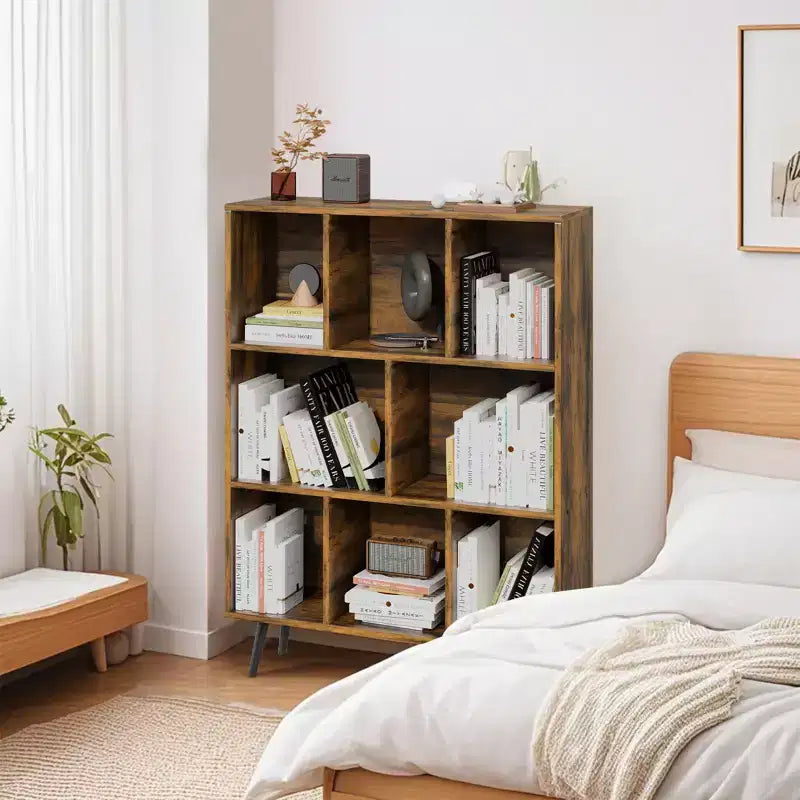 Scaffale Decorativo da 31,5 Pollici, Libreria, Scaffale Contenitore a 3 Ripiani e 8 Moduli con 4 Gambe in Legno Massello