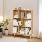 Scaffale Decorativo da 31,5 Pollici, Libreria, Scaffale Contenitore a 3 Ripiani e 8 Moduli con 4 Gambe in Legno Massello