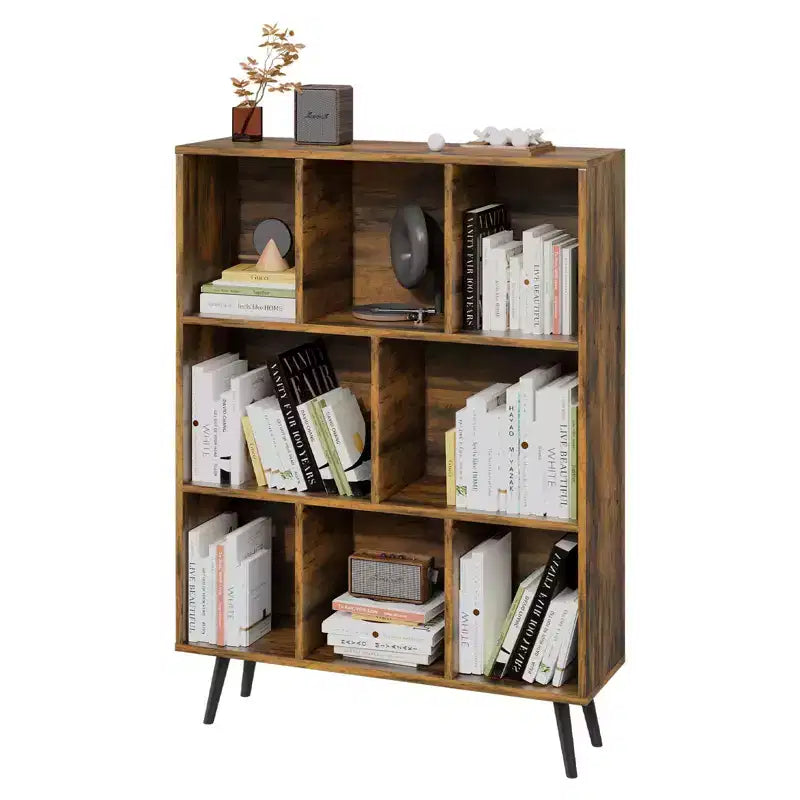 Scaffale Decorativo da 31,5 Pollici, Libreria, Scaffale Contenitore a 3 Ripiani e 8 Moduli con 4 Gambe in Legno Massello