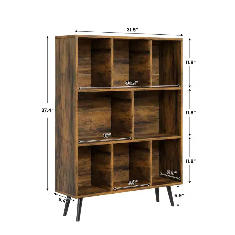 Scaffale Decorativo da 31,5 Pollici, Libreria, Scaffale Contenitore a 3 Ripiani e 8 Moduli con 4 Gambe in Legno Massello