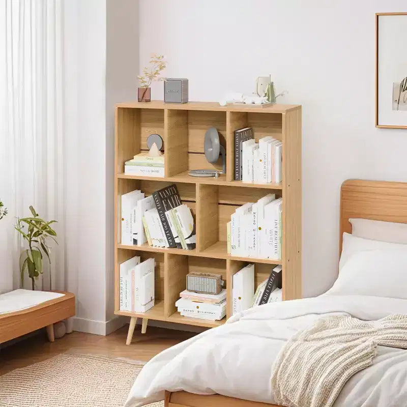Scaffale Decorativo da 31,5 Pollici, Libreria, Scaffale Contenitore a 3 Ripiani e 8 Moduli con 4 Gambe in Legno Massello
