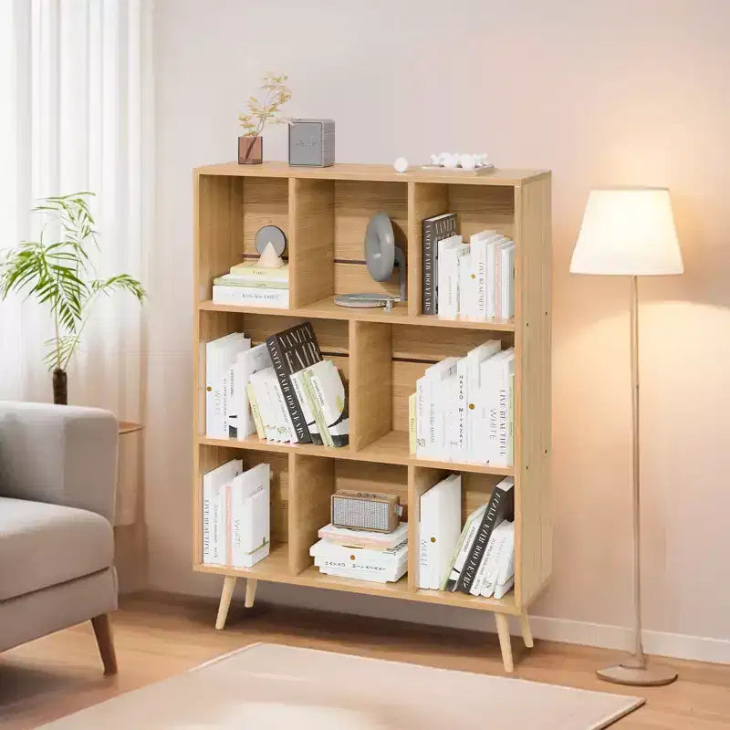 Scaffale Decorativo da 31,5 Pollici, Libreria, Scaffale Contenitore a 3 Ripiani e 8 Moduli con 4 Gambe in Legno Massello