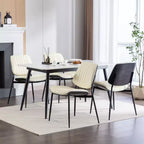 Sedie da pranzo Mid-Century Modern - Ecopelle, schienale in legno curvato di noce, gambe in metallo, piedino regolabile, PU beige, set da 2