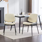 Sedie da pranzo Mid-Century Modern - Ecopelle, schienale in legno curvato di noce, gambe in metallo, piedino regolabile, PU beige, set da 2