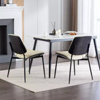 Sedie da pranzo Mid-Century Modern - Ecopelle, schienale in legno curvato di noce, gambe in metallo, piedino regolabile, PU beige, set da 2
