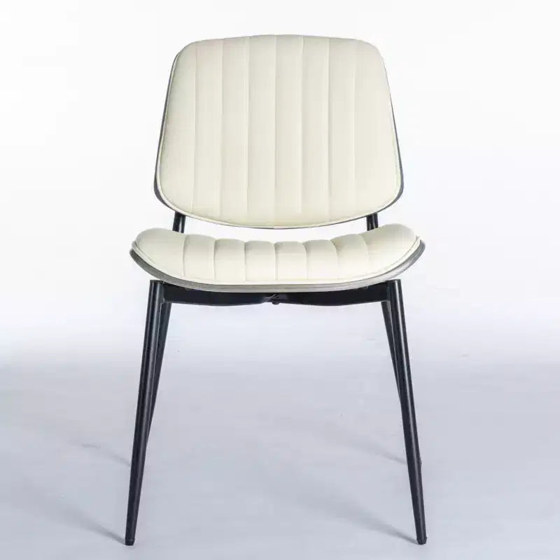 Sedie da pranzo Mid-Century Modern - Ecopelle, schienale in legno curvato di noce, gambe in metallo, piedino regolabile, PU beige, set da 2