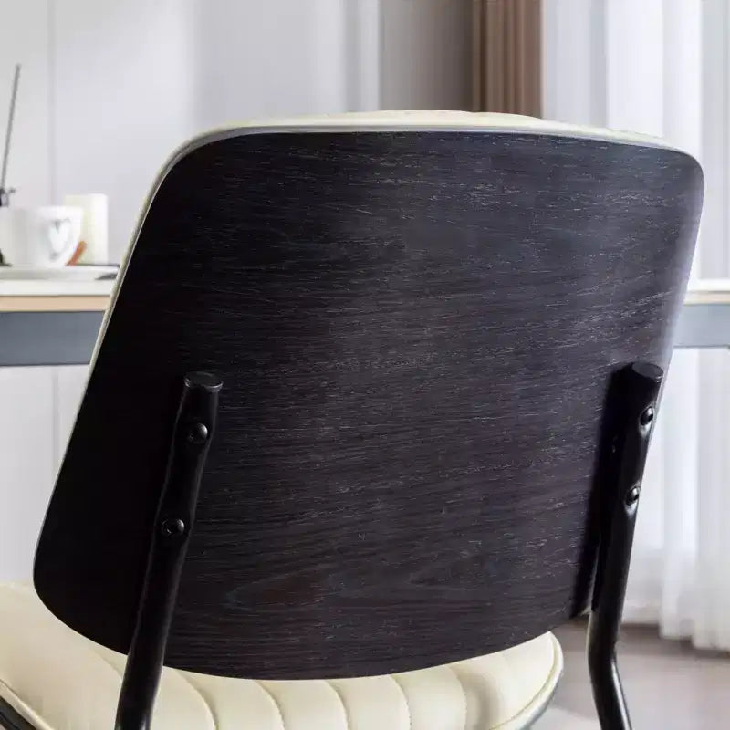 Sedie da pranzo Mid-Century Modern - Ecopelle, schienale in legno curvato di noce, gambe in metallo, piedino regolabile, PU beige, set da 2