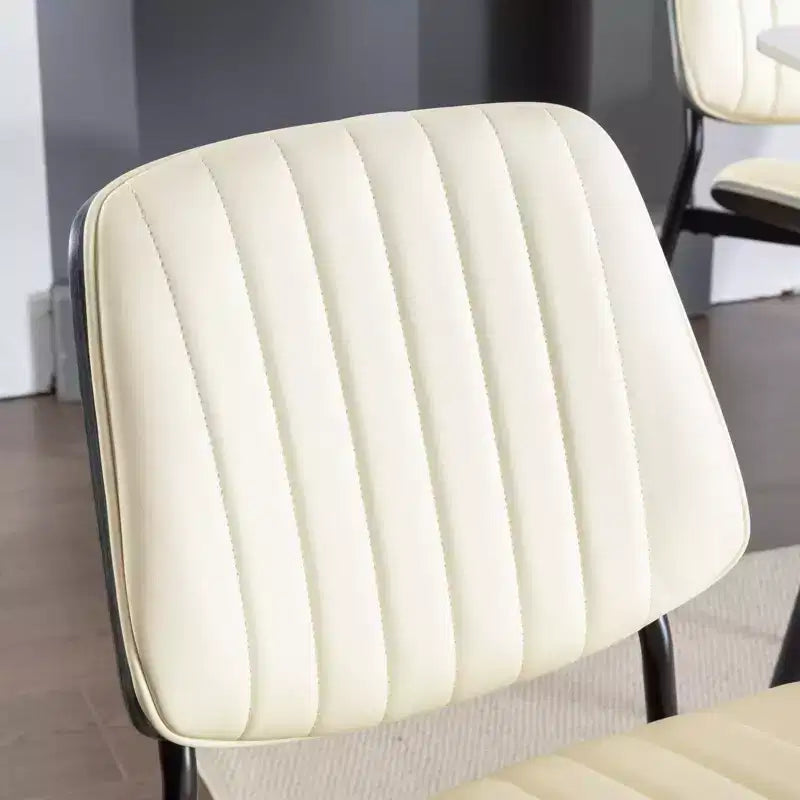 Sedie da pranzo Mid-Century Modern - Ecopelle, schienale in legno curvato di noce, gambe in metallo, piedino regolabile, PU beige, set da 2
