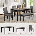 Set da Pranzo da 6 Pezzi con Panca e Sedie, Set Tavolo da Pranzo per 6 con Panca, Set Tavolo da Pranzo in Legno per Cucina, Sala da Pranzo