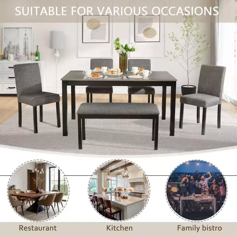 Set da Pranzo da 6 Pezzi con Panca e Sedie, Set Tavolo da Pranzo per 6 con Panca, Set Tavolo da Pranzo in Legno per Cucina, Sala da Pranzo
