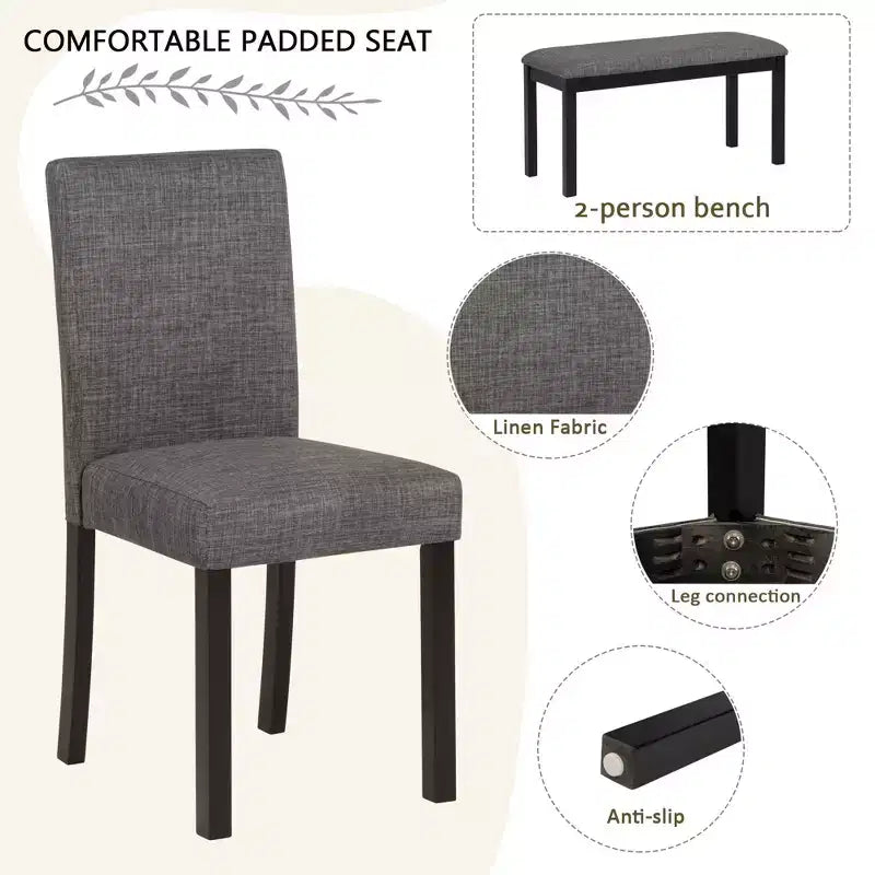 Set da Pranzo da 6 Pezzi con Panca e Sedie, Set Tavolo da Pranzo per 6 con Panca, Set Tavolo da Pranzo in Legno per Cucina, Sala da Pranzo