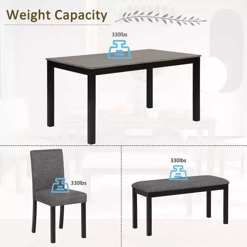 Set da Pranzo da 6 Pezzi con Panca e Sedie, Set Tavolo da Pranzo per 6 con Panca, Set Tavolo da Pranzo in Legno per Cucina, Sala da Pranzo