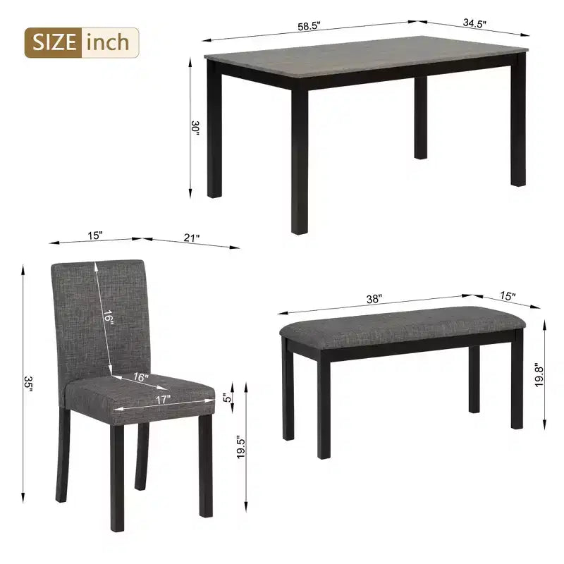 Set da Pranzo da 6 Pezzi con Panca e Sedie, Set Tavolo da Pranzo per 6 con Panca, Set Tavolo da Pranzo in Legno per Cucina, Sala da Pranzo