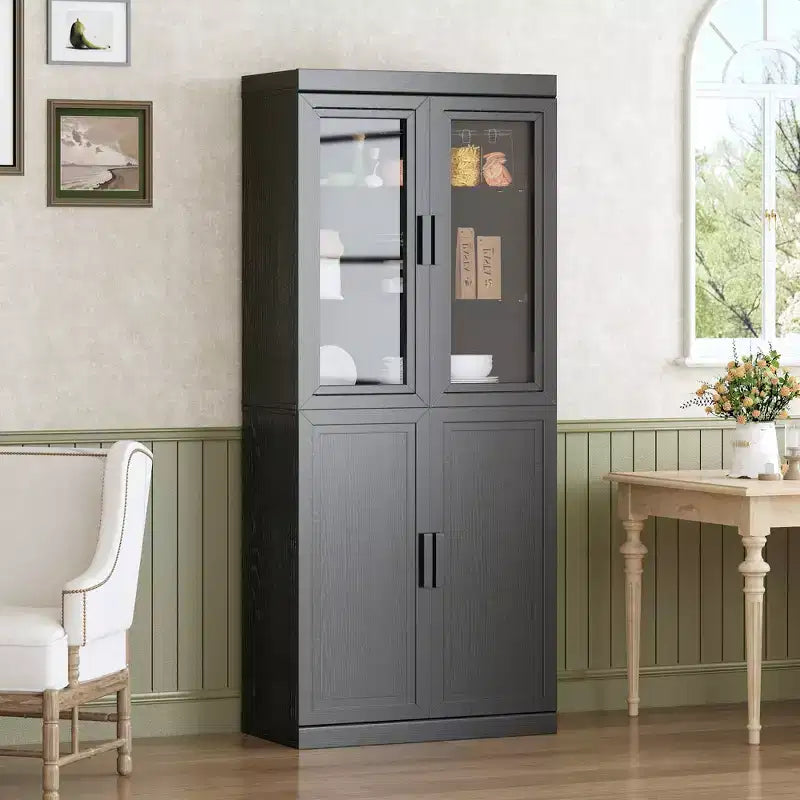 Dispensa alta - Mobile contenitore con ante in vetro per cucina, sala da pranzo