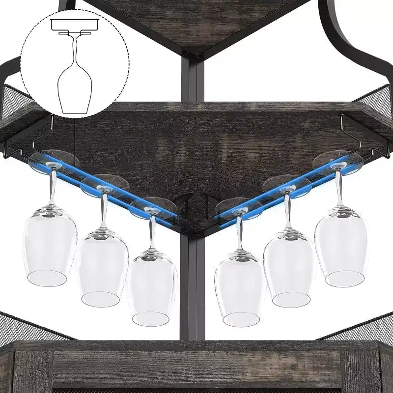 Porta-bottiglie angolare, scaffale a 5 ripiani con portabottiglie rimovibile, mobile bar con porta-bicchieri, piccolo mobiletto per sala da pranzo e credenza con anta a rete