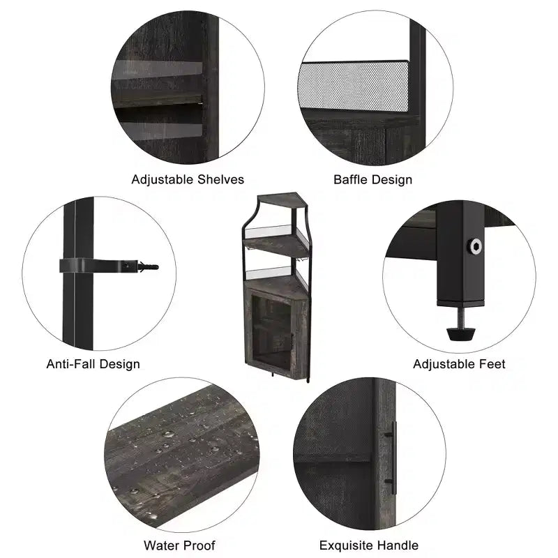 Porta-bottiglie angolare, scaffale a 5 ripiani con portabottiglie rimovibile, mobile bar con porta-bicchieri, piccolo mobiletto per sala da pranzo e credenza con anta a rete