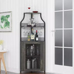 Porta-bottiglie angolare, scaffale a 5 ripiani con portabottiglie rimovibile, mobile bar con porta-bicchieri, piccolo mobiletto per sala da pranzo e credenza con anta a rete