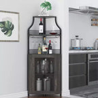 Porta-bottiglie angolare, scaffale a 5 ripiani con portabottiglie rimovibile, mobile bar con porta-bicchieri, piccolo mobiletto per sala da pranzo e credenza con anta a rete
