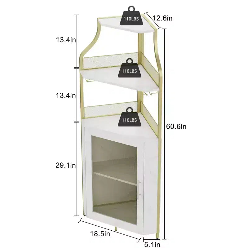 Porta-bottiglie angolare, scaffale a 5 ripiani con portabottiglie rimovibile, mobile bar con porta-bicchieri, piccolo mobiletto per sala da pranzo e credenza con anta a rete