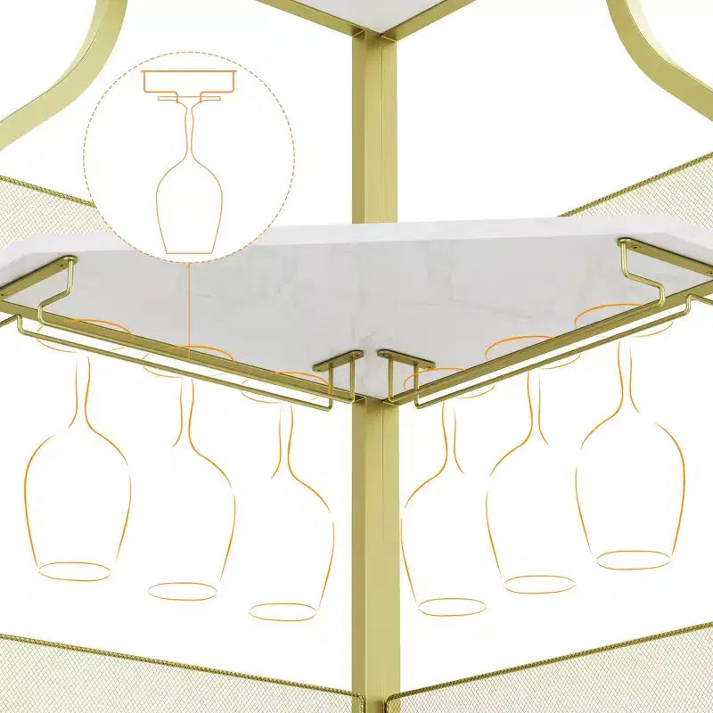 Porta-bottiglie angolare, scaffale a 5 ripiani con portabottiglie rimovibile, mobile bar con porta-bicchieri, piccolo mobiletto per sala da pranzo e credenza con anta a rete