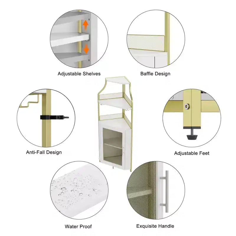 Porta-bottiglie angolare, scaffale a 5 ripiani con portabottiglie rimovibile, mobile bar con porta-bicchieri, piccolo mobiletto per sala da pranzo e credenza con anta a rete