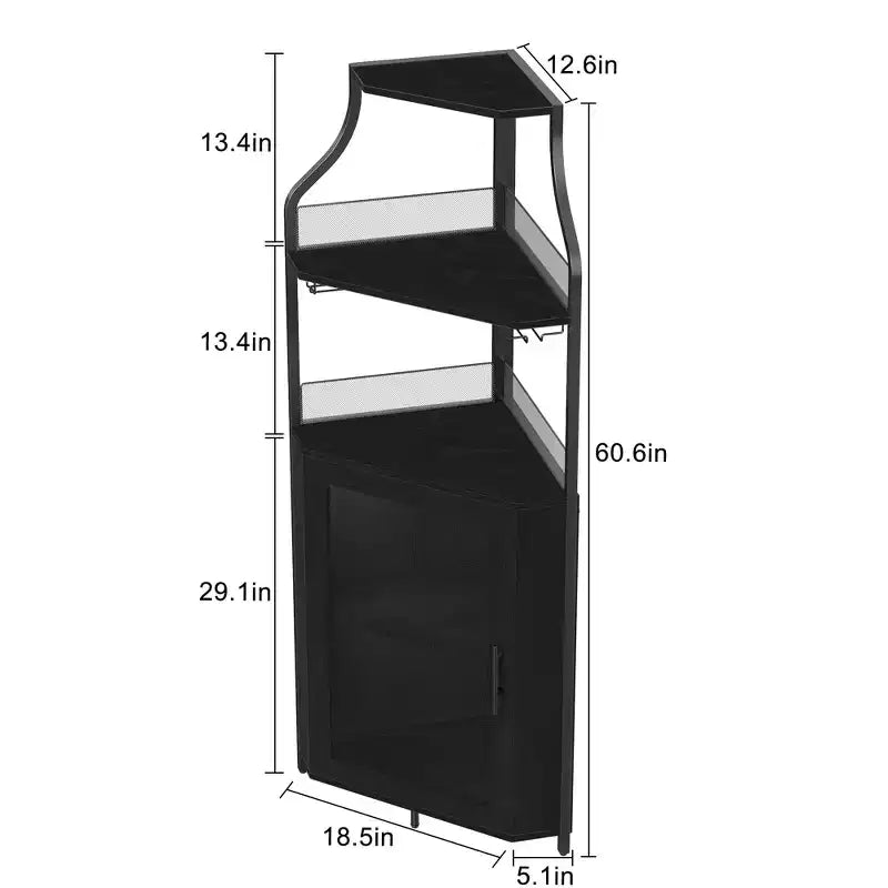 Porta-bottiglie angolare, scaffale a 5 ripiani con portabottiglie rimovibile, mobile bar con porta-bicchieri, piccolo mobiletto per sala da pranzo e credenza con anta a rete