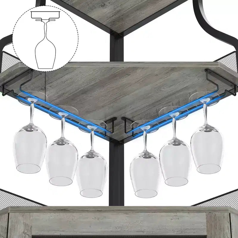 Porta-bottiglie angolare, scaffale a 5 ripiani con portabottiglie rimovibile, mobile bar con porta-bicchieri, piccolo mobiletto per sala da pranzo e credenza con anta a rete