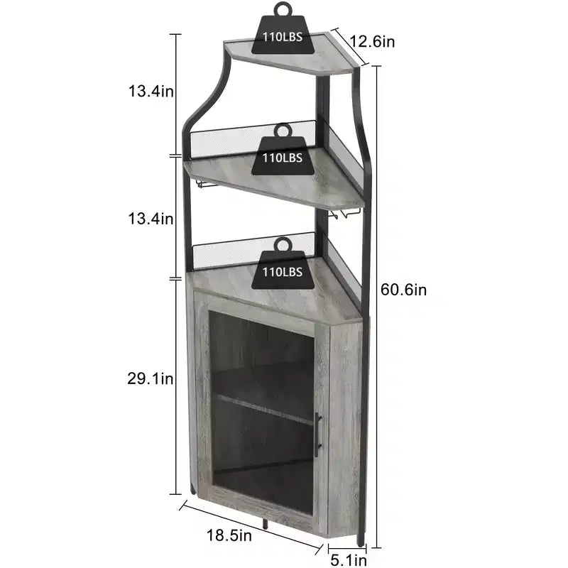 Porta-bottiglie angolare, scaffale a 5 ripiani con portabottiglie rimovibile, mobile bar con porta-bicchieri, piccolo mobiletto per sala da pranzo e credenza con anta a rete