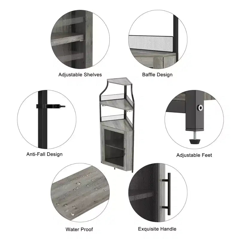 Porta-bottiglie angolare, scaffale a 5 ripiani con portabottiglie rimovibile, mobile bar con porta-bicchieri, piccolo mobiletto per sala da pranzo e credenza con anta a rete