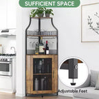 Porta-bottiglie angolare, scaffale a 5 ripiani con portabottiglie rimovibile, mobile bar con porta-bicchieri, piccolo mobiletto per sala da pranzo e credenza con anta a rete