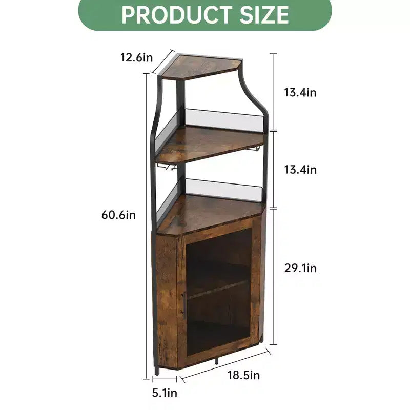 Porta-bottiglie angolare, scaffale a 5 ripiani con portabottiglie rimovibile, mobile bar con porta-bicchieri, piccolo mobiletto per sala da pranzo e credenza con anta a rete