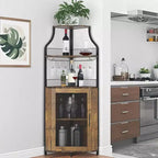 Porta-bottiglie angolare, scaffale a 5 ripiani con portabottiglie rimovibile, mobile bar con porta-bicchieri, piccolo mobiletto per sala da pranzo e credenza con anta a rete