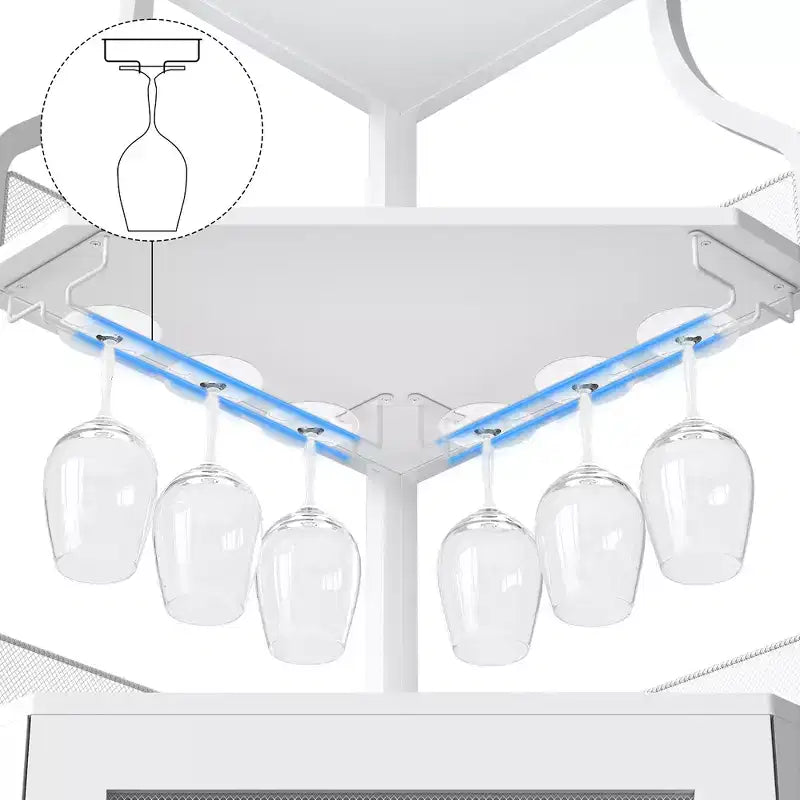 Porta-bottiglie angolare, scaffale a 5 ripiani con portabottiglie rimovibile, mobile bar con porta-bicchieri, piccolo mobiletto per sala da pranzo e credenza con anta a rete