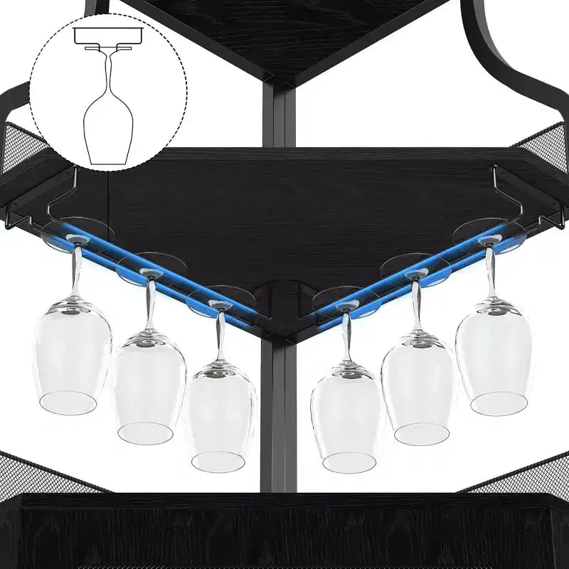 Porta-bottiglie angolare, scaffale a 5 ripiani con portabottiglie rimovibile, mobile bar con porta-bicchieri, piccolo mobiletto per sala da pranzo e credenza con anta a rete