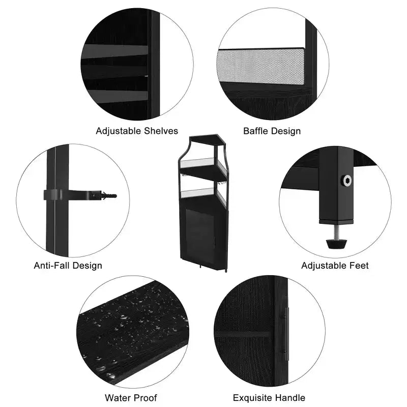 Porta-bottiglie angolare, scaffale a 5 ripiani con portabottiglie rimovibile, mobile bar con porta-bicchieri, piccolo mobiletto per sala da pranzo e credenza con anta a rete