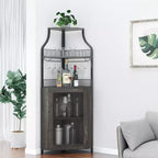 Porta-bottiglie angolare, scaffale a 5 ripiani con portabottiglie rimovibile, mobile bar con porta-bicchieri, piccolo mobiletto per sala da pranzo e credenza con anta a rete