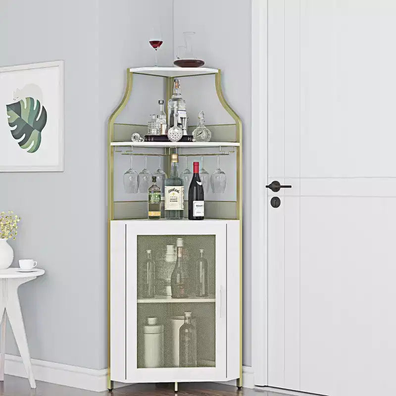 Porta-bottiglie angolare, scaffale a 5 ripiani con portabottiglie rimovibile, mobile bar con porta-bicchieri, piccolo mobiletto per sala da pranzo e credenza con anta a rete