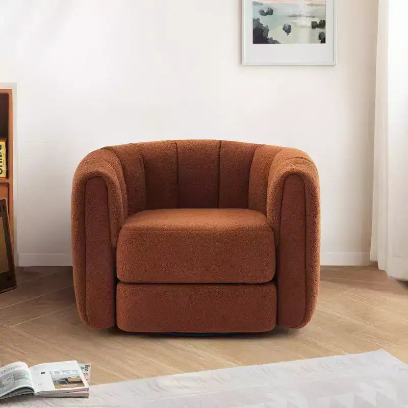 Poltrona Girevole per Soggiorno, Comoda Poltrona Divano con Base in Legno, Lussuosa Poltrona Girevole Imbottita