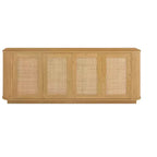 Credenza buffet a forma d'onda 24/31.5H, Porta TV, Mobile ad angolo arrotondato con ante in rattan a strisce verticali in legno, Naturale