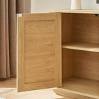 Credenza buffet a forma d'onda 24/31.5H, Porta TV, Mobile ad angolo arrotondato con ante in rattan a strisce verticali in legno, Naturale