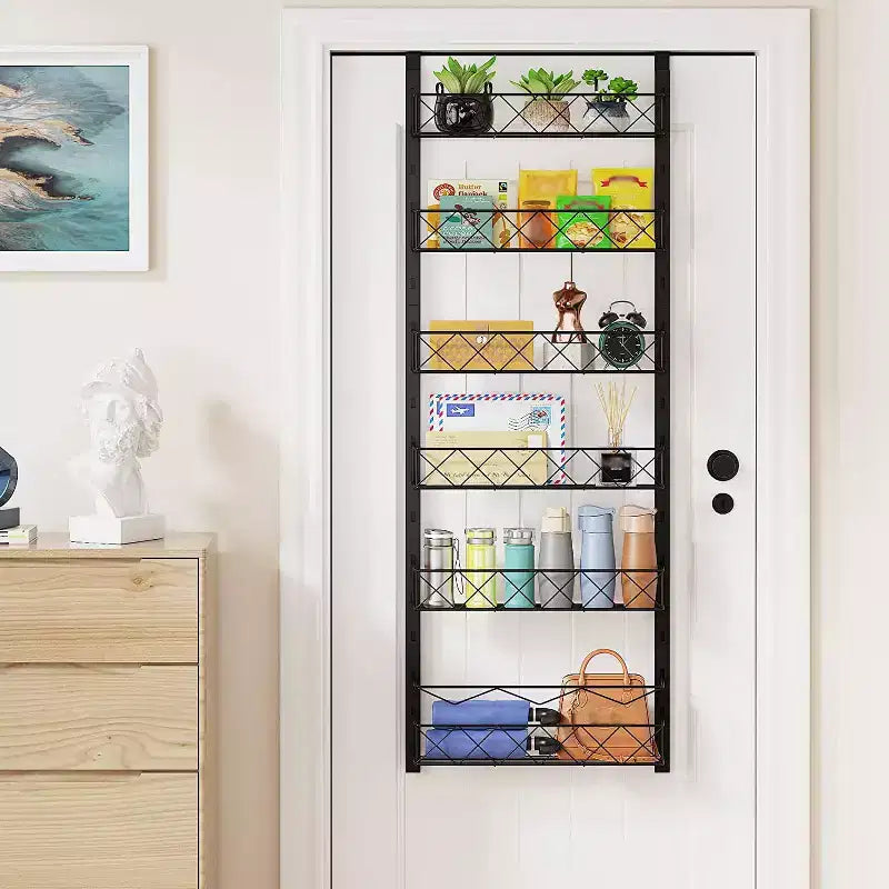 Organizzatore dispensa a 6 livelli da appendere alla porta, scaffale organizer e portaoggetti da appendere alla porta della dispensa, portaspezie da appendere per armadietto (Nero)